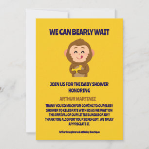 Cute Monkey Theme Boy Baby Shower  Invitation