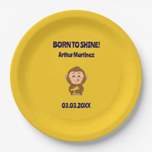 Cute Monkey Theme Boy Baby Shower Paper Plates