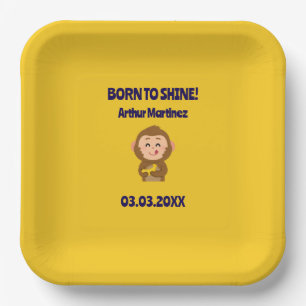 Cute Monkey Theme Boy Baby Shower Paper Plates