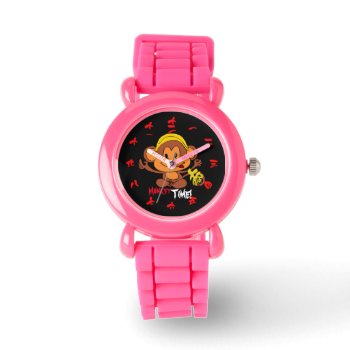 Cute Monkey Time With Chinese Numeral (red Font) Watch by CreativeMastermind at Zazzle