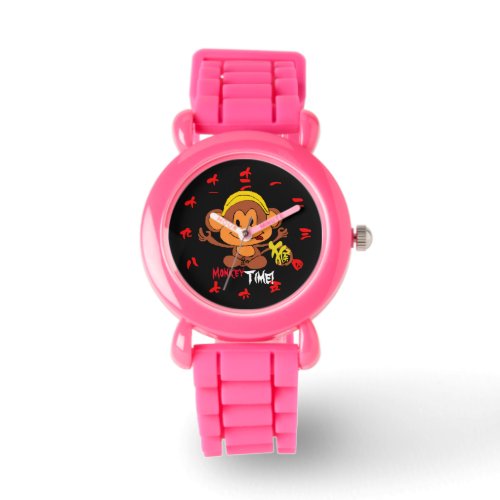 Cute Monkey Time with Chinese Numeral red font Watch