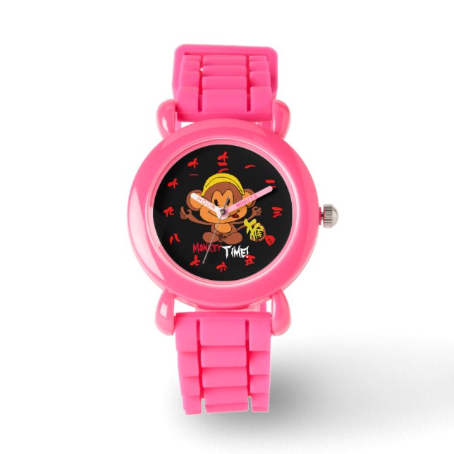 Cute Monkey Time with Chinese Numeral (red font) Watch (Front)