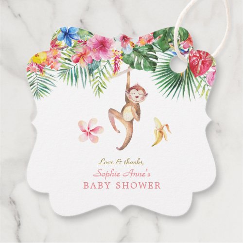 Cute Monkey Tropical Flowers Bouquet Baby Shower Favor Tags