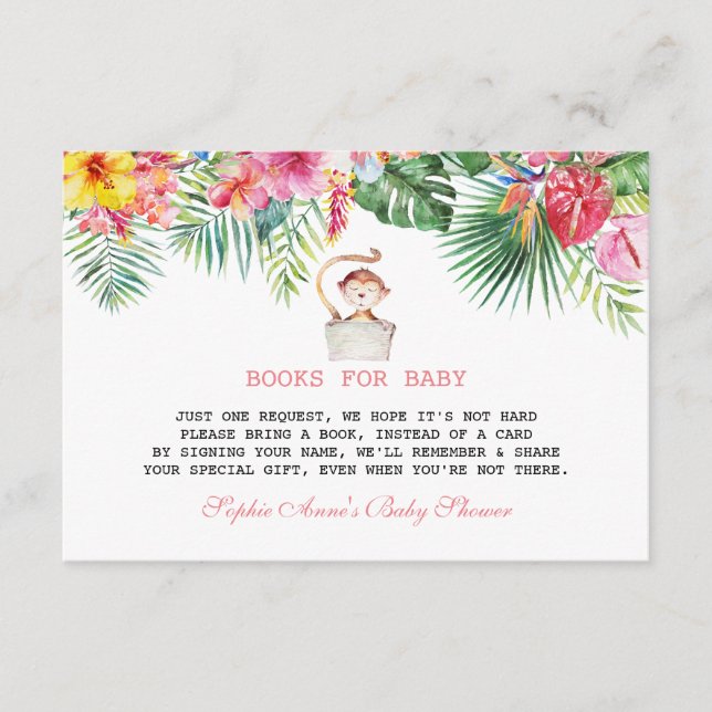 Cute Monkey Tropical Flowers Frame Baby Shower Enclosure Card (Front)