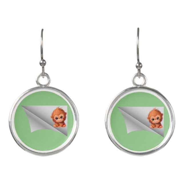 cute monkey under the patch earrings (Front)