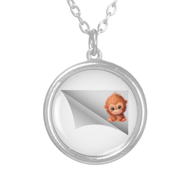 cute monkey under the patch silver plated necklace (Front)