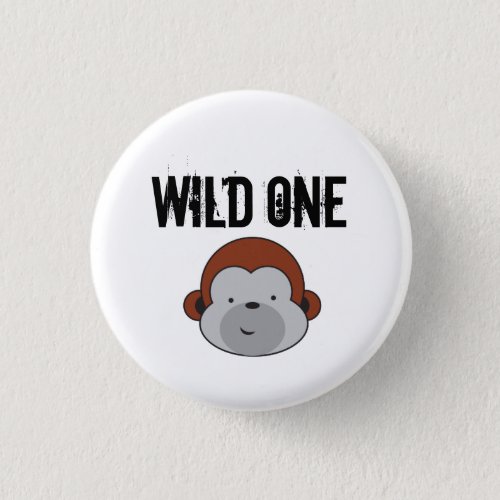 Cute Monkey Wild one safari birthday party Button