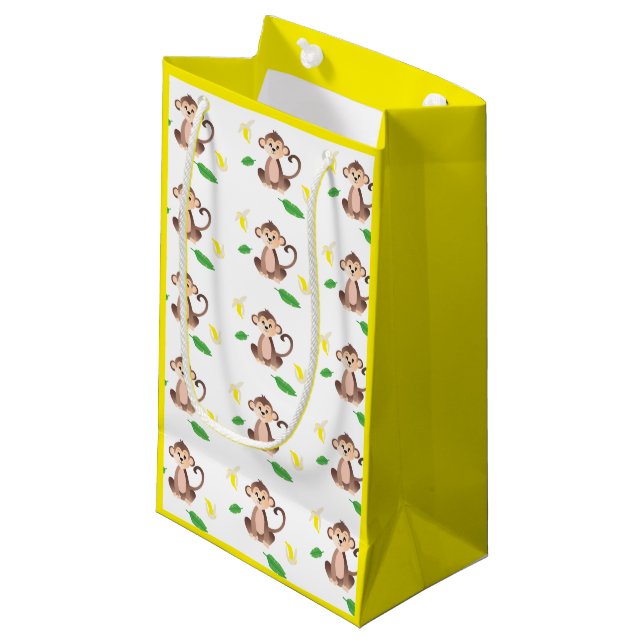 Cute Monkey With Banana Peels Pattern Yellow Small Gift Bag (Front Angled)