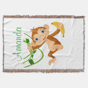 Cute Monkey with Banana Throw Blanket