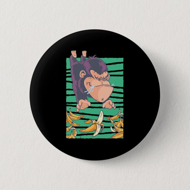 Cute Monkey With Bananas Button (Front)