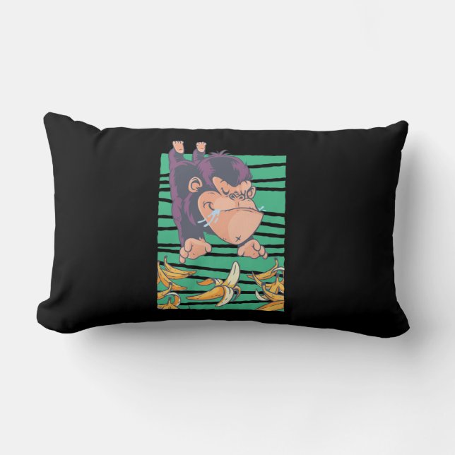 Cute Monkey With Bananas Lumbar Pillow (Front)