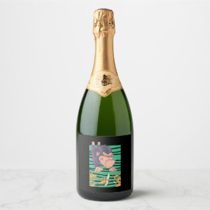 Cute Monkey With Bananas Sparkling Wine Label