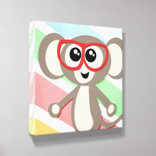 Cute Monkey with Glasses Pediatric Eye Doctor Art Canvas Photo Tile