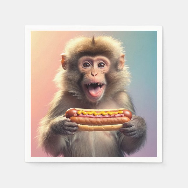 Cute Monkey With Hotdog  Napkins (Front)