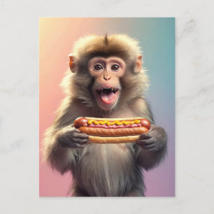 Cute Monkey With Hotdog  Postcard