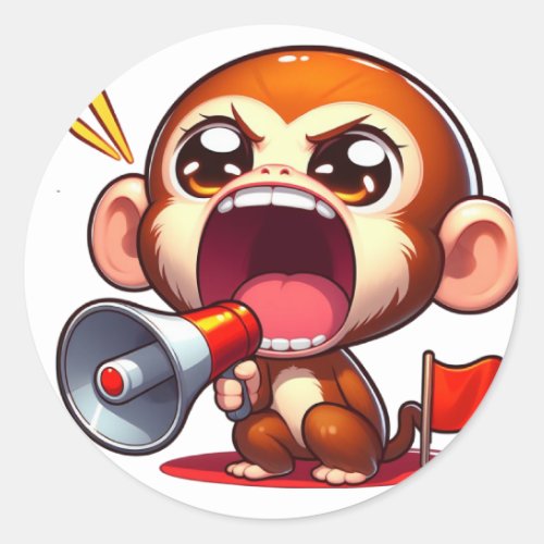 Cute Monkey With MegaPhone Classic Round Sticker
