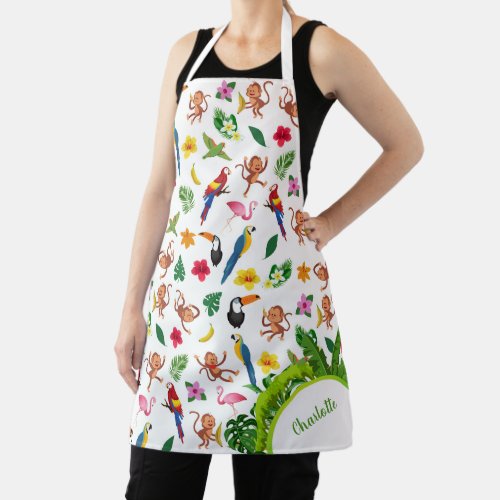 Cute Monkeys and Bananas in Jungle Pattern Kitchen Apron