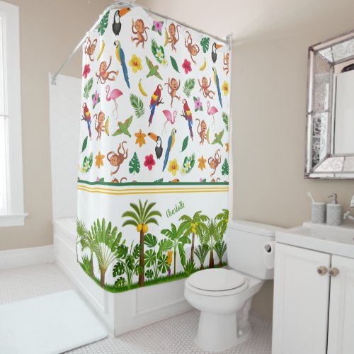 Cute Monkeys and Bananas in Jungle Pattern Shower Curtain