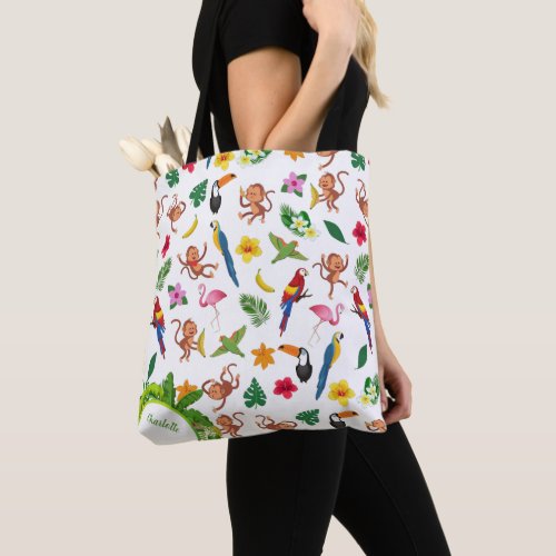 Cute Monkeys and Bananas in Jungle Pattern Tote Bag