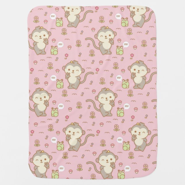 Cute Monkeys and Frogs Baby Blanket (Front)