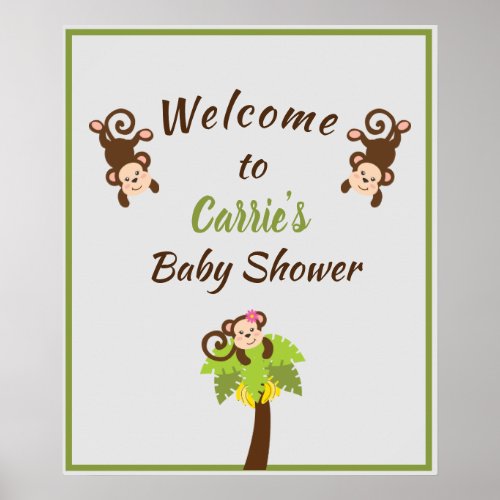 Cute Monkeys Baby Shower Welcome Sign