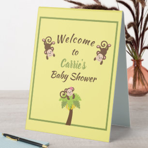 Cute Monkeys Baby Shower Welcome Table Tent