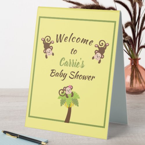 Cute Monkeys Baby Shower Welcome  Table Tent Sign