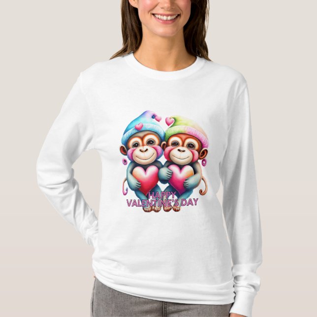 Cute Monkeys Celebrating T-Shirt (Front)