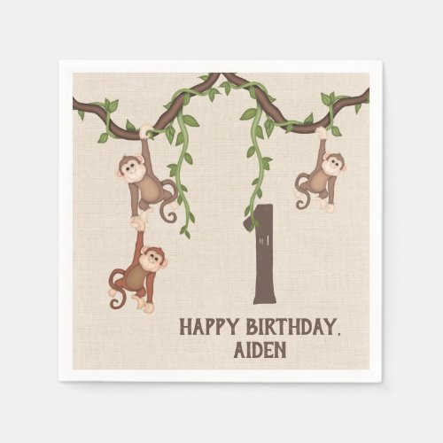 Cute Monkeys Kids 1st Birthday Napkins