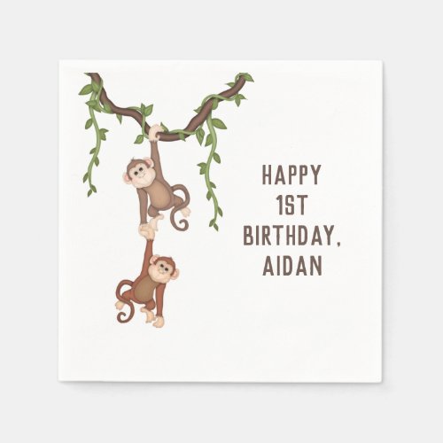 Cute Monkeys Kids 1st Birthday Napkins