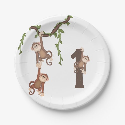 Cute Monkeys Kids 1st Birthday  Paper Plate