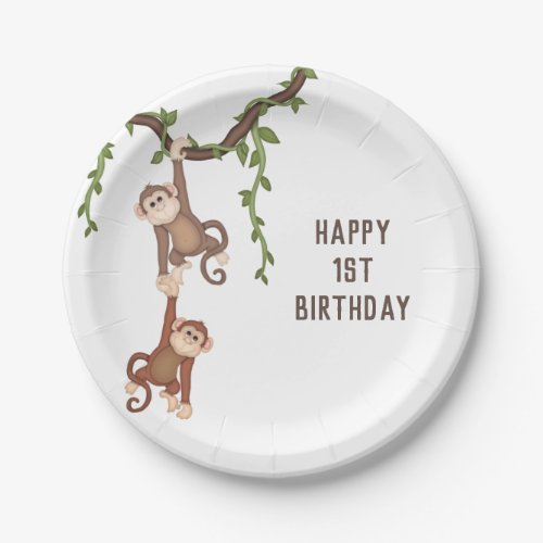 Cute Monkeys Kids 1st Birthday  Paper Plates