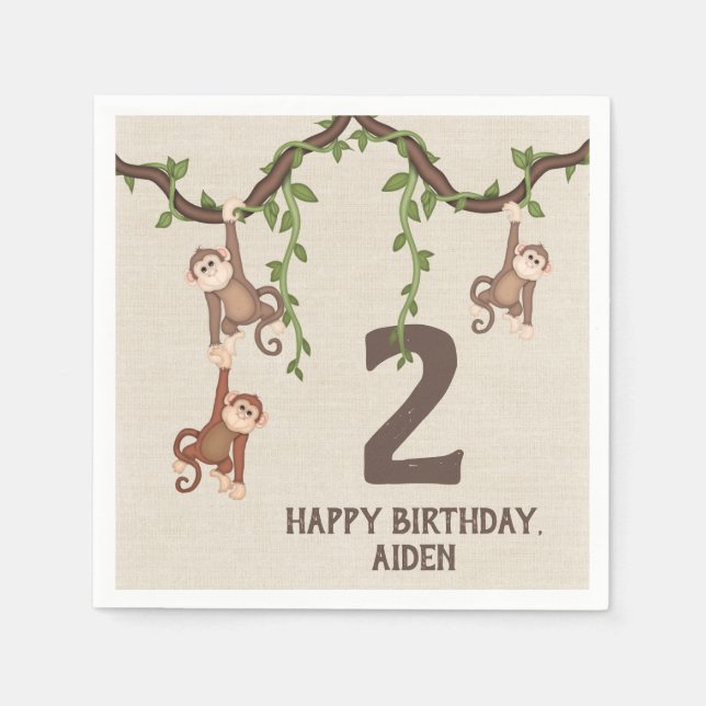 Cute Monkeys Kid's 2nd Birthday  Napkins (Front)
