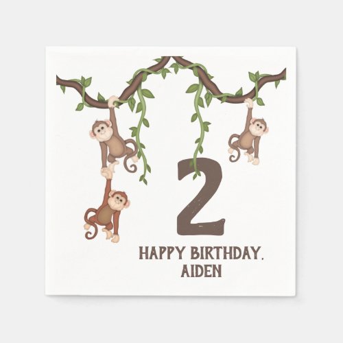 Cute Monkeys Kids 2nd Birthday Napkins