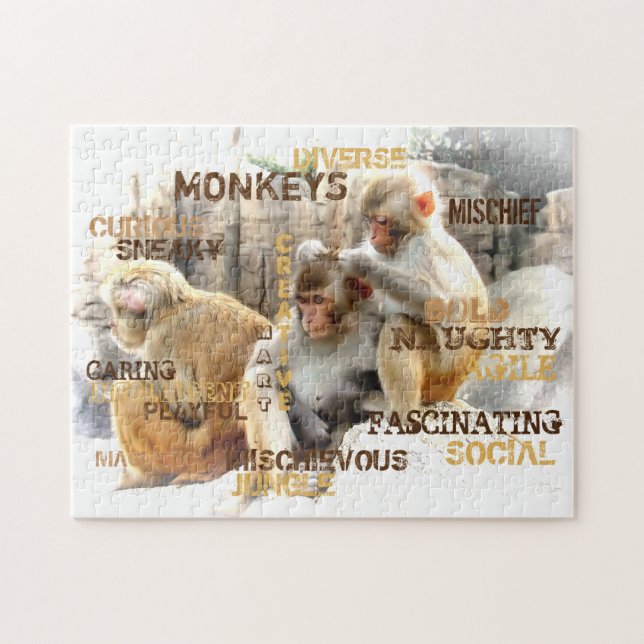 Cute Monkeys Typography Art Jigsaw Puzzle (Horizontal)
