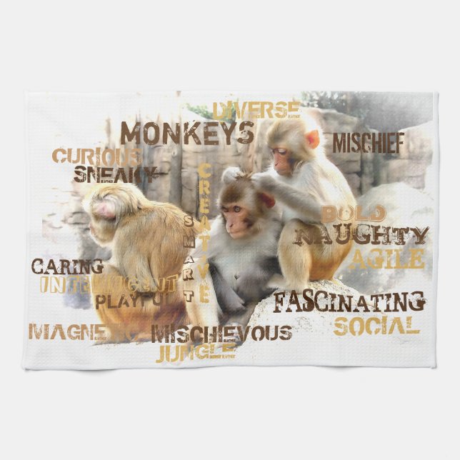 Cute Monkeys Typography Art Kitchen Towel (Horizontal)