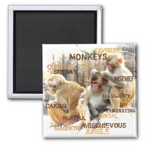 Cute Monkeys Typography Art Magnet