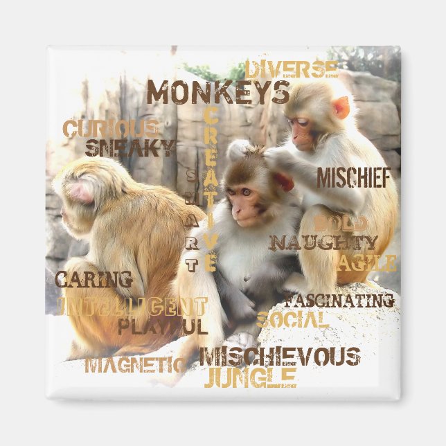 Cute Monkeys Typography Art Magnet (Front)
