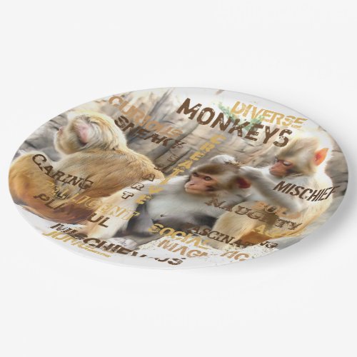 Cute Monkeys Typography Art Paper Plates