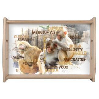 Cute Monkeys Typography Art Serving Tray