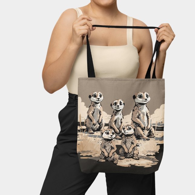 Cute Monochromatic Meerkat Family Desert Art  Tote Bag (Creator Uploaded)