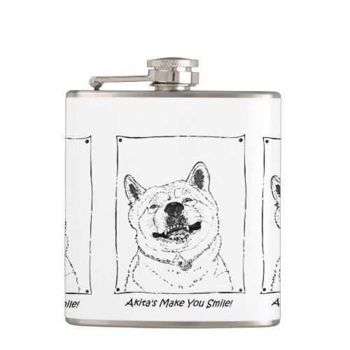 cute monochrome picture of funny dog smiling flask