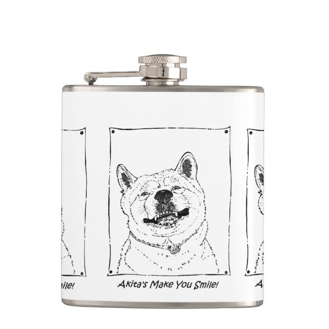 cute monochrome picture of funny dog smiling flask (Front)