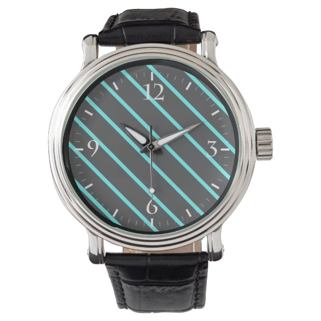 Cute monogram aqua black stripes All-Over-Print T- Watch (Front)