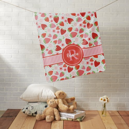 Cute Monogram Berry Sweet Strawberry Pattern Baby Blanket