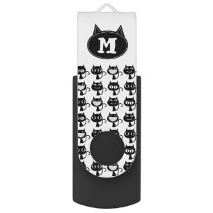 Cute Monogram Black Cat Expressions Pattern Flash Drive