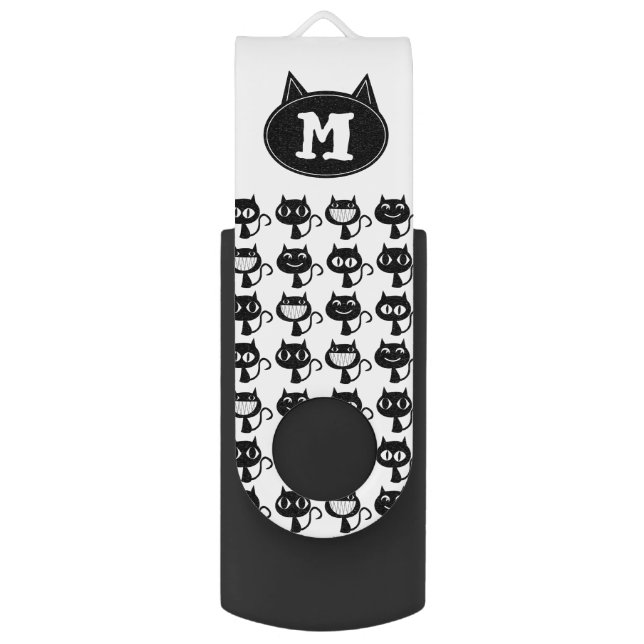 Cute Monogram Black Cat Expressions Pattern Flash Drive (Front Vertical)