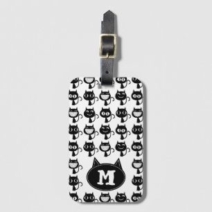 Cute Monogram Black Cat Expressions Pattern Luggage Tag