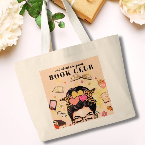 Cute Monogram Book Club  Large Tote Bag