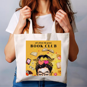 Cute Monogram Book Club Large Tote Bag